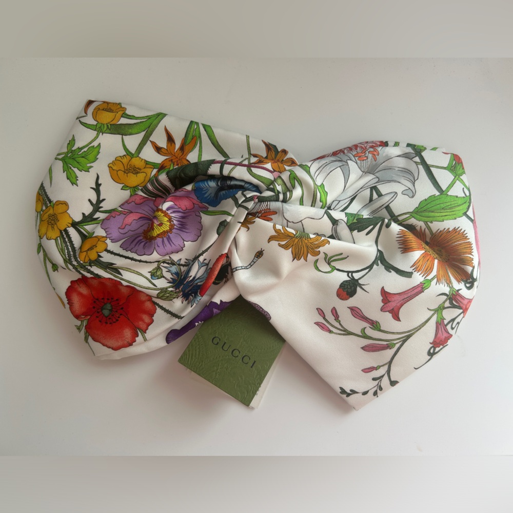 GUCCI Floral Print Silk Headband Turban Headwrap